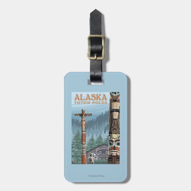 Saxman Totem Village Vintage Travel Poster Luggage Tag (Front Vertical)