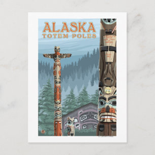 Saxman Totem Village Vintage Travel Poster Postcard