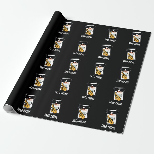 Saxo-phone Funny Cellphone Puns Dark BG Wrapping Paper (Unrolled)