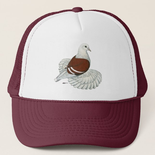 Saxon Shield Pigeon Red White Bar Trucker Hat (Front)