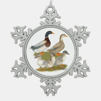Saxony Duck Family Snowflake Pewter Christmas Ornament