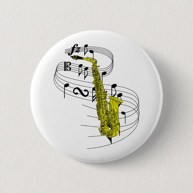 Saxophone 6 Cm Round Badge (Front)
