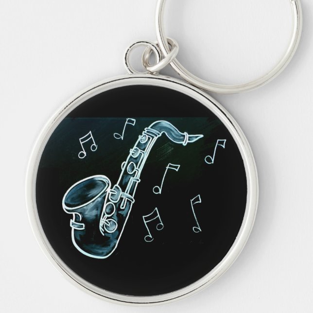 Saxophone And Music Notes Key Ring (Front)