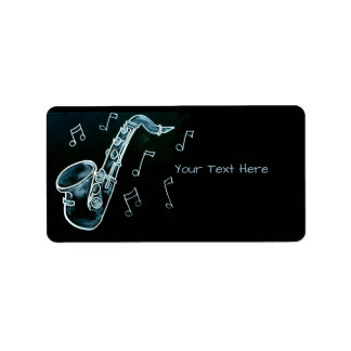 Saxophone And Music Notes Label
