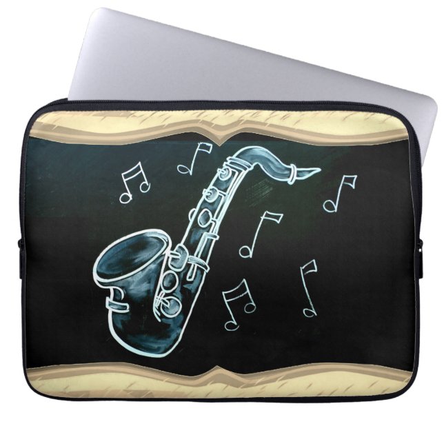 Saxophone And Music Notes  Laptop Sleeve (Front)