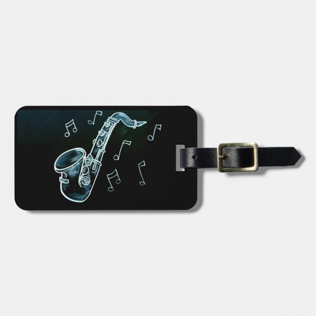 Saxophone And Music Notes Luggage Tag (Front Horizontal)