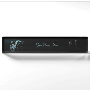 Saxophone And Music Notes Nameplate