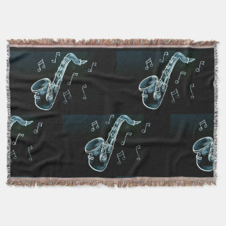Saxophone And Music Notes Throw Blanket
