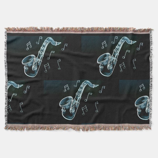 Saxophone And Music Notes Throw Blanket (Front)