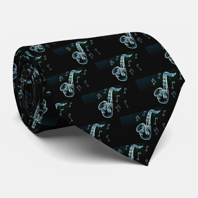 Saxophone And Music Notes Tie (Rolled)