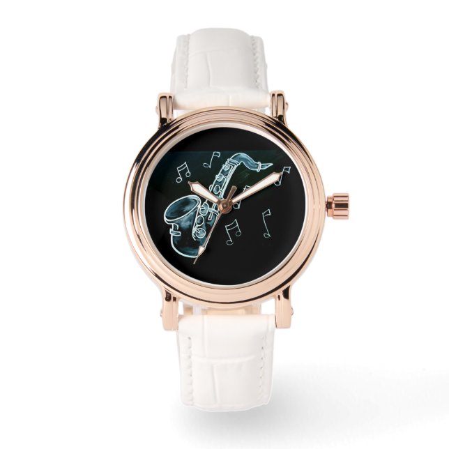Saxophone And Music Notes Watch (Front)