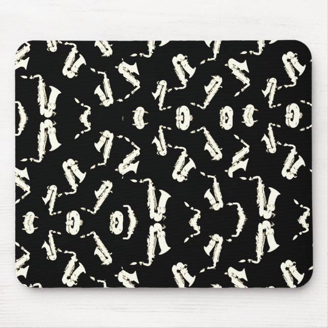 Saxophone Black And White Pattern Mouse Pad (Front)