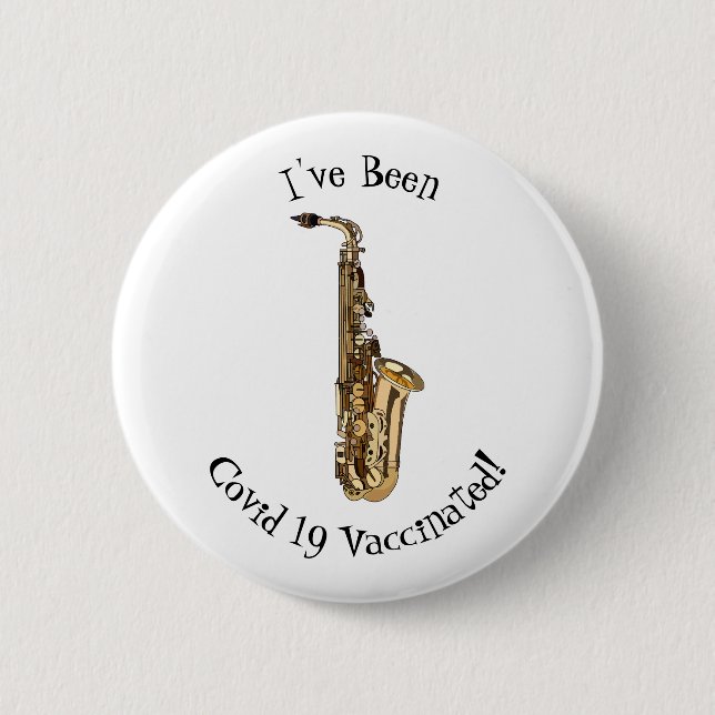Saxophone cartoon illustration 6 cm round badge (Front)