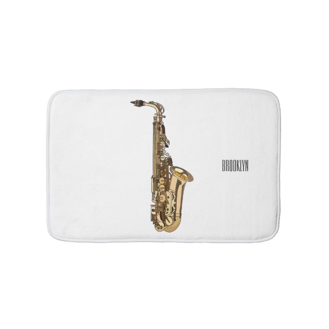 Saxophone cartoon illustration bath mat (Front)
