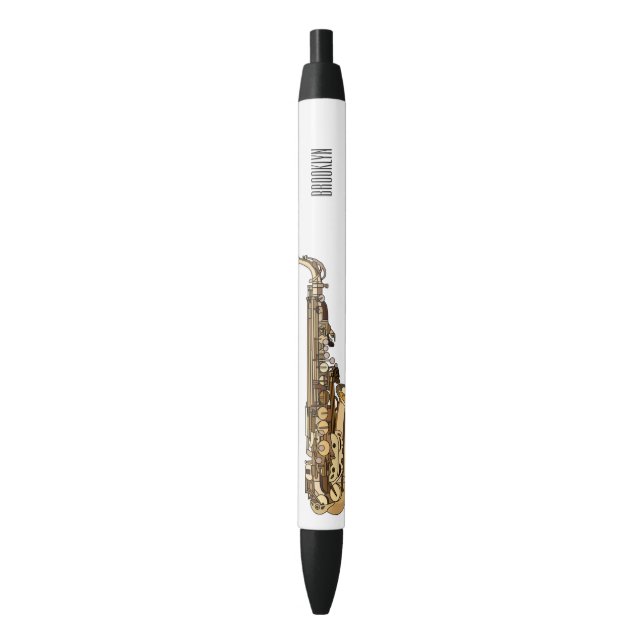 Saxophone cartoon illustration black ink pen (Front Vertical)