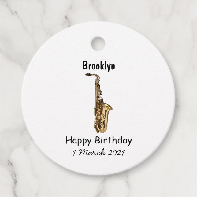 Saxophone cartoon illustration favour tags (Front)