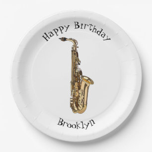 Saxophone cartoon illustration paper plate