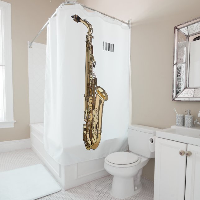 Saxophone cartoon illustration shower curtain (In Situ)