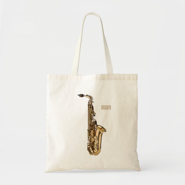 Saxophone cartoon illustration tote bag (Front)