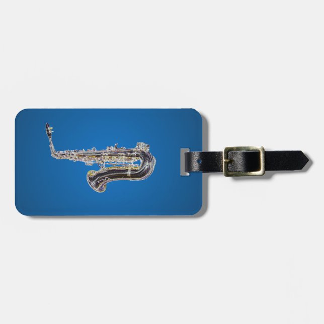 Saxophone cartoon luggage tag (Front Horizontal)