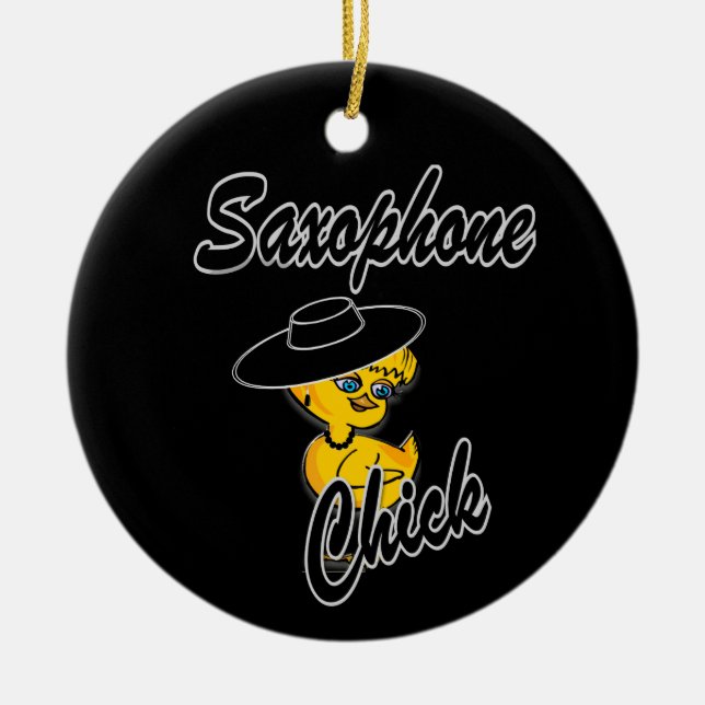 Saxophone Chick #4 Ceramic Tree Decoration (Front)