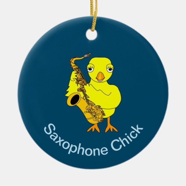 Saxophone Chick Ceramic Tree Decoration (Front)