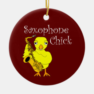 Saxophone Chick Text Ceramic Tree Decoration