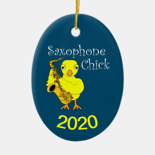 Saxophone Chick Text Ceramic Tree Decoration (Front)