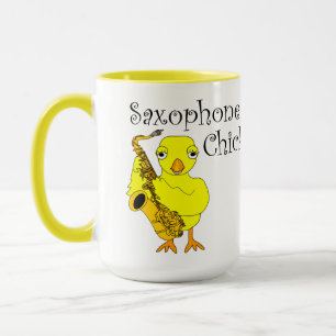 Saxophone Chick Text Mug