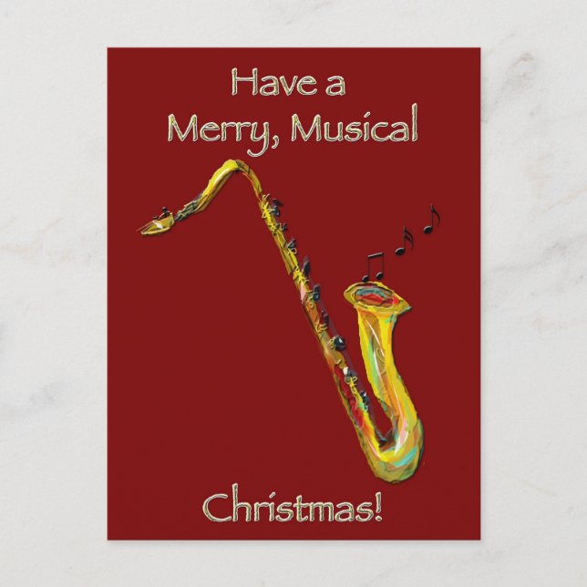 Saxophone Christmas Holiday Postcard (Front)