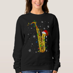 Saxophone Christmas  Music  Xmas Lights Santa Sweatshirt