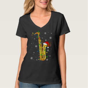 Saxophone Christmas Music Xmas Lights Santa T-Shirt