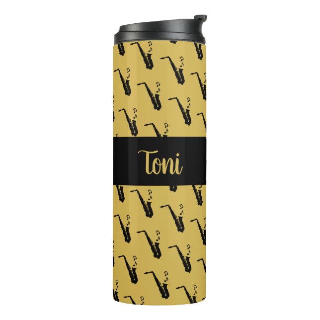 Saxophone Cool Golden Yellow Music Thermal Tumbler (Rotated Left)