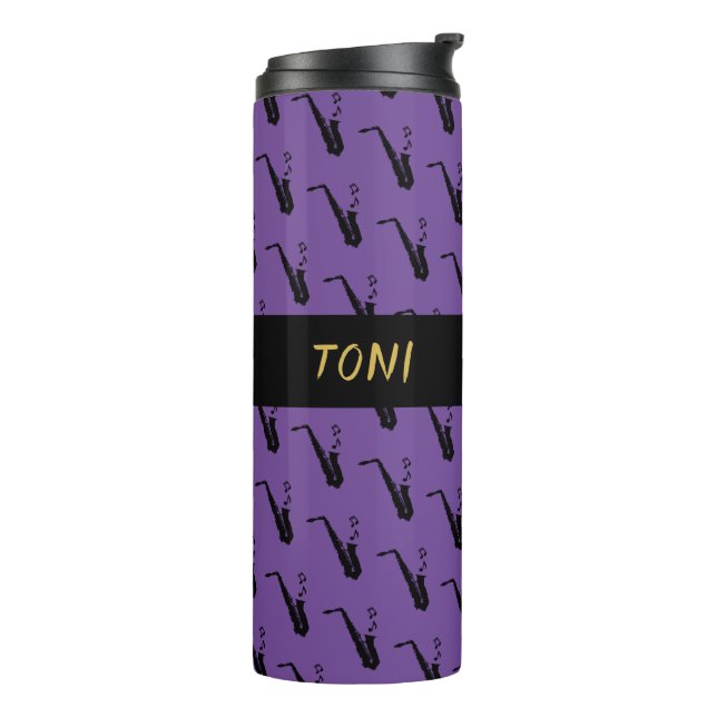 Saxophone Cool Purple Music Thermal Tumbler (Rotated Left)