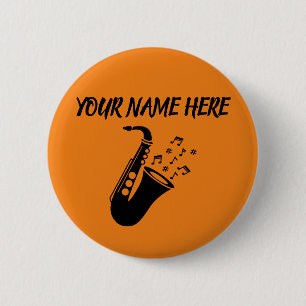Saxophone CUSTOM NAME 6 Cm Round Badge