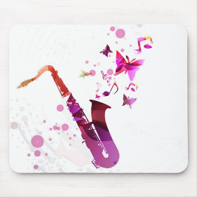 Saxophone cute music and butterflies mouse pad (Front)