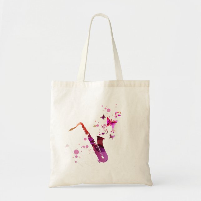 Saxophone cute music and butterflies tote bag (Front)