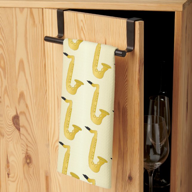 Saxophone Design Any Colour Background Tea Towel (Thirds Fold)