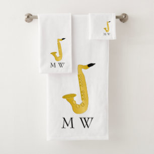 Saxophone Design Monogrammed Bath Towel Set