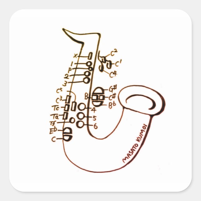 saxophone fingering square sticker (Front)