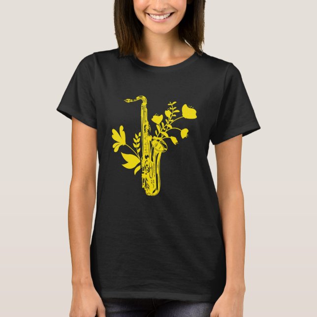 Saxophone Flowers Musical Instrument Musician Saxo T-Shirt (Front)