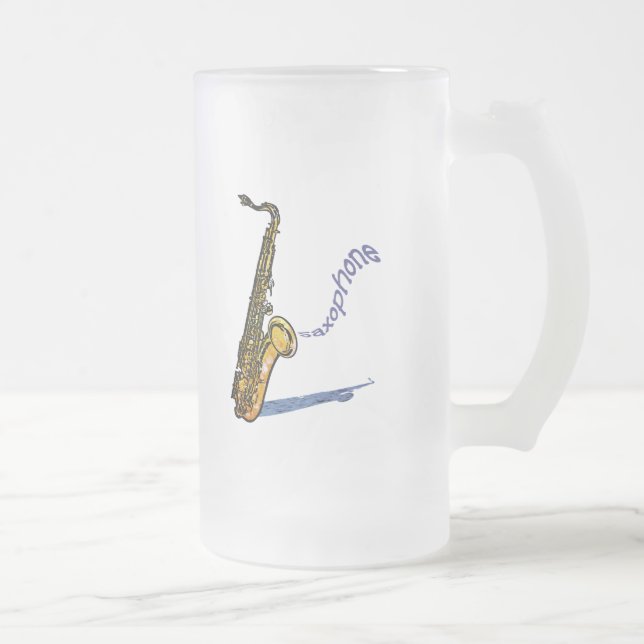 Saxophone Frosted Glass Beer Mug (Right)