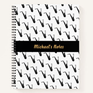 Saxophone Fun Music Notes Personalised White Notebook