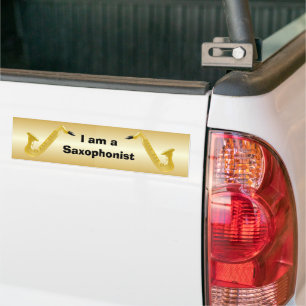 Saxophone Gold Coloured Saxophonist Bumper Sticker