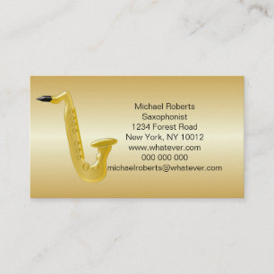 Saxophone Gold Coloured Saxophonist Business Card