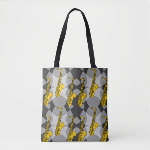 Saxophone Grey Pattern Tote Bag