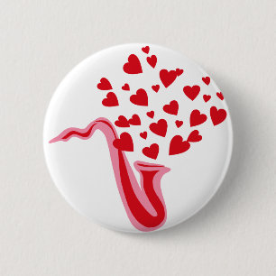 Saxophone Hearts 6 Cm Round Badge