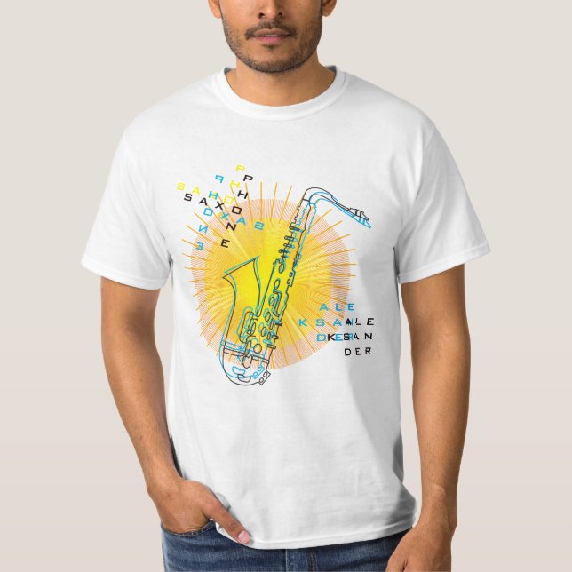 Saxophone Illustration Cool Modern Art Saxophonist T-Shirt (Front)