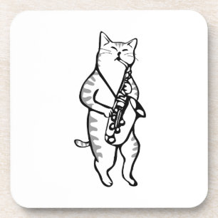 Saxophone Instrument Music Jazz Cat Mouse Pad Coaster