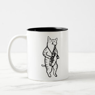 Saxophone Instrument Music Jazz Cat Two-Tone Coffee Mug